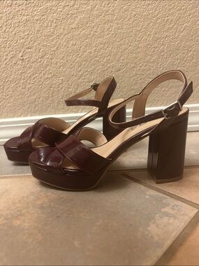 Platform Block Heel Sandals in Burgundy